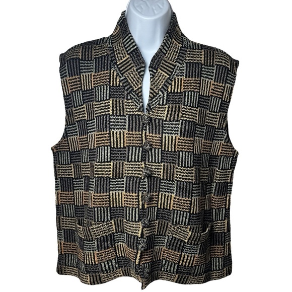 Vintage French Rags Artsy Geometric Print Knit Holiday Chic Substantial Vest 2 - Picture 2 of 11